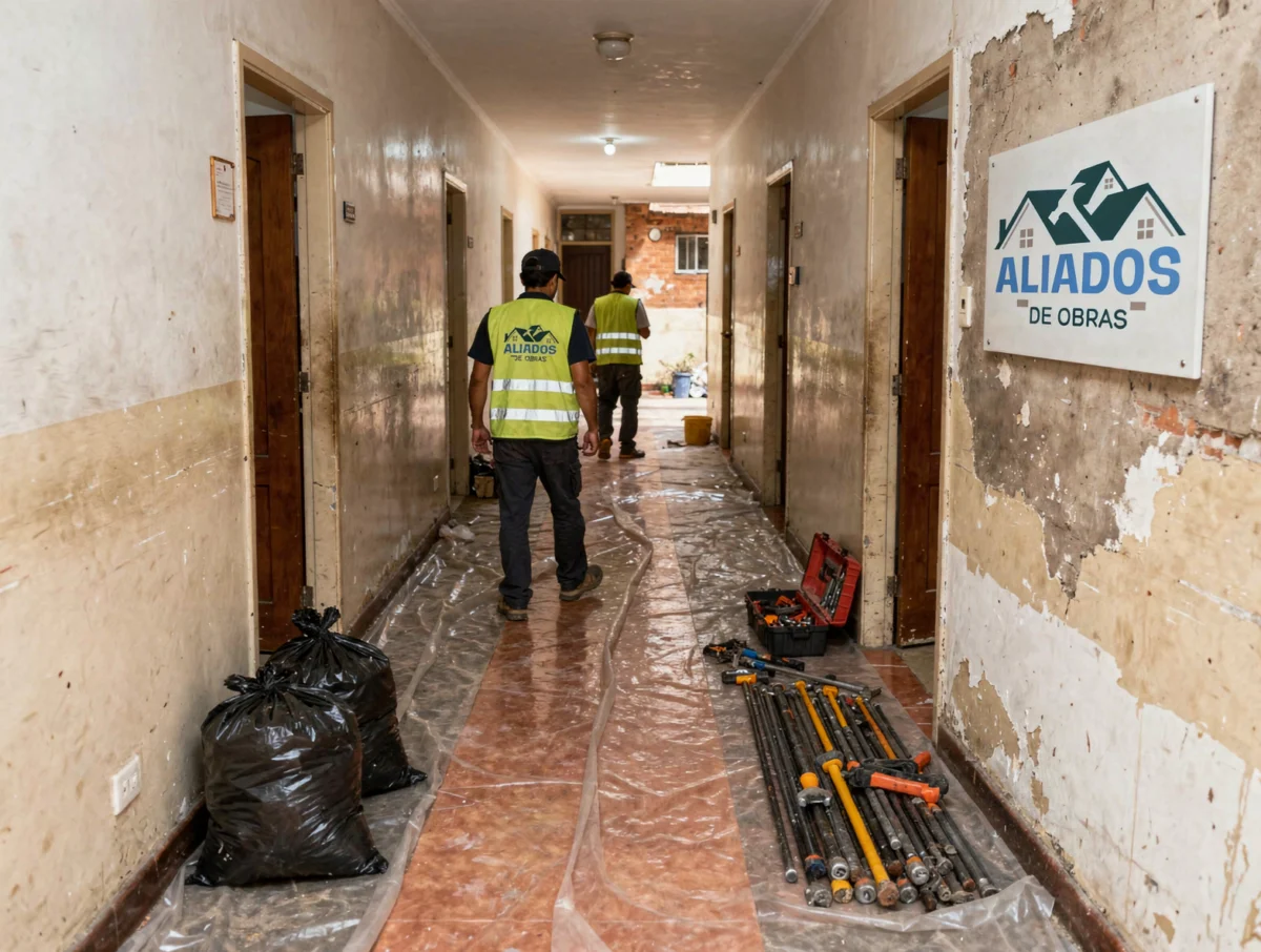 Cuadrilla organizando una reforma en un edificio antiguo de Bogotá