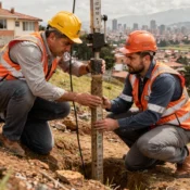 Ingeniero revisando un suelo de obra en un lote de Bogotá