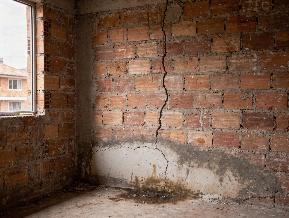 Grietas y humedad en una vivienda en obra