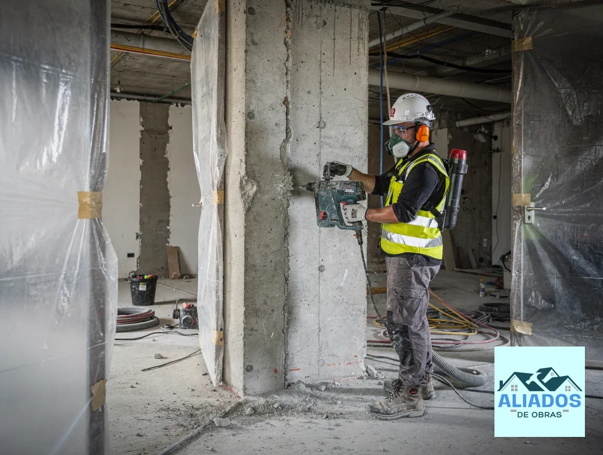 Demolición controlada en un local interior con protección de polvo