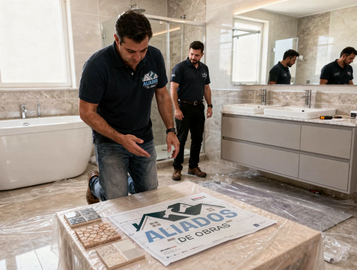 Técnico revisando remodelación de baños en Usaquén en un apartamento moderno