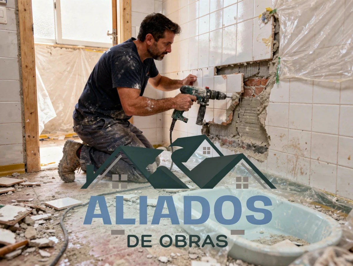 Retiro de enchapes viejos en un baño residencial