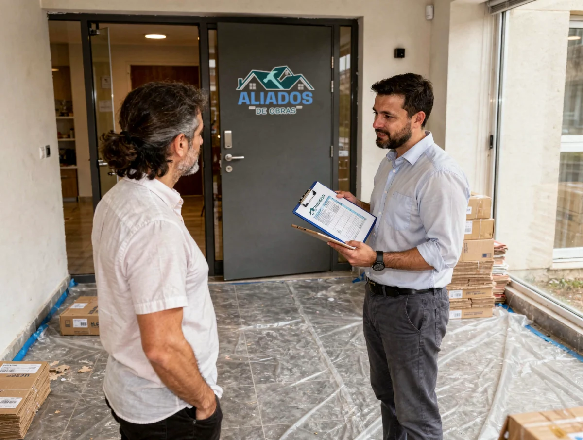 Equipo de obra explicando el presupuesto al cliente