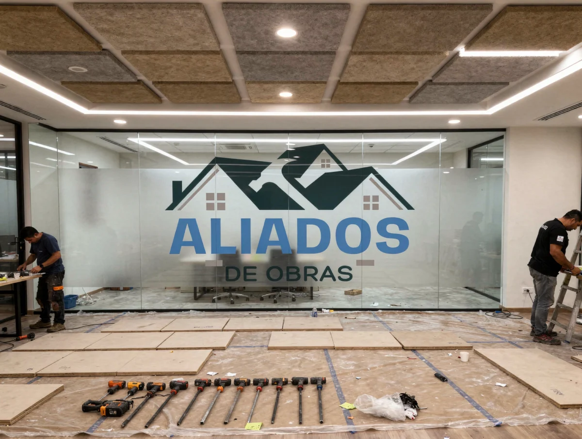 Instalación de cielo raso e iluminación en una sala de reuniones